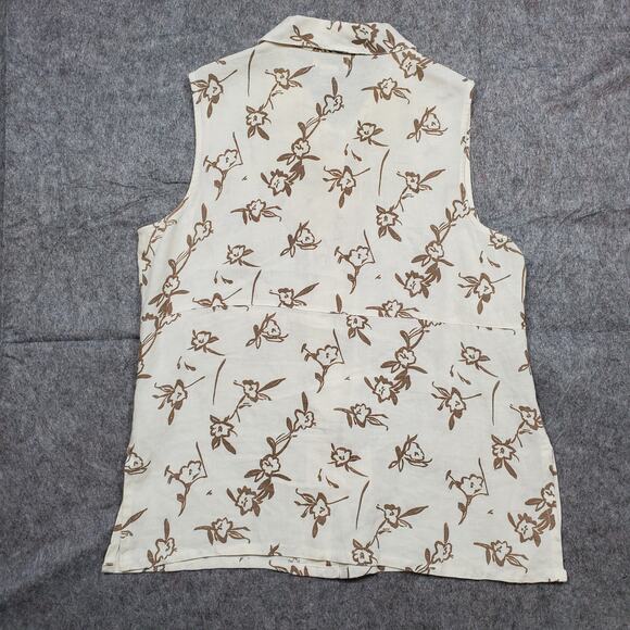 Laissez Faire Top Womens Linen Button Front Floral Lagenlook Collared Beachy - Picture 4 of 8